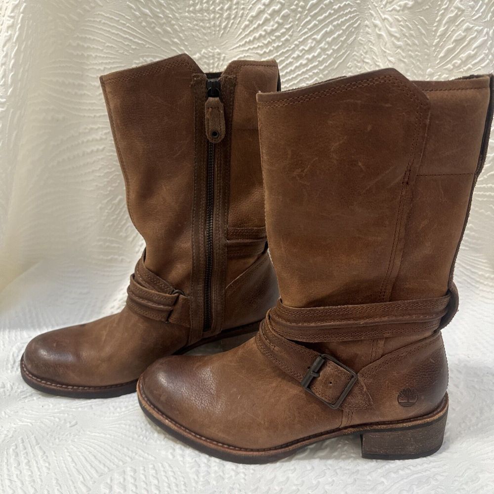Woman's Timberland Leather Brown Whittmore Mid Size Zip Boots Size US 8